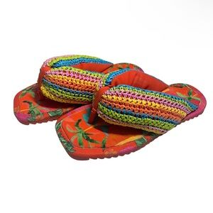 Farm Rio Toucans Tropical Platform Sandals Multicolor Size 6 Crochet Puffy